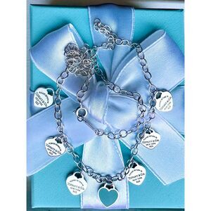 RARE Tiffany & Co. Return to Tiffany Multi Heart Tag Enamel Silver Necklace, 18”